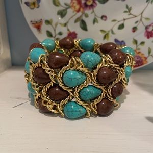Boutique beaded turquoise/brown/gold stretch bracelet!  Add a touch of drama !